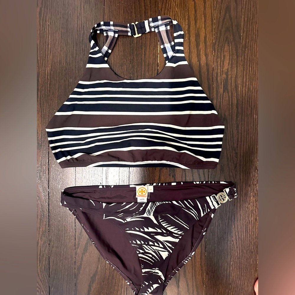 Tory Burch brown and coconut swimsuit set S/M